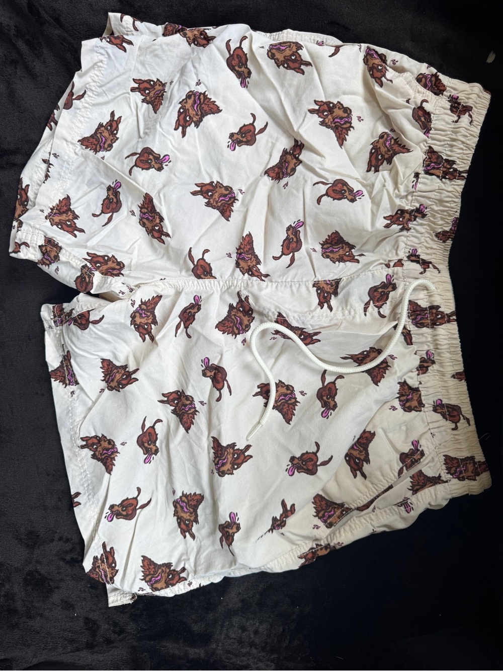 Urban Outfitters White Shorts with Brown & Purple Dog Print